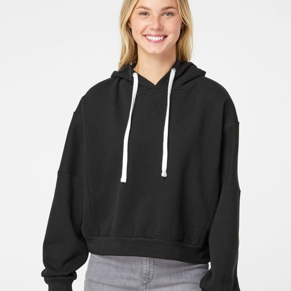 Women's Sueded Fleece Crop Hooded Sweatshirt Thumbnail