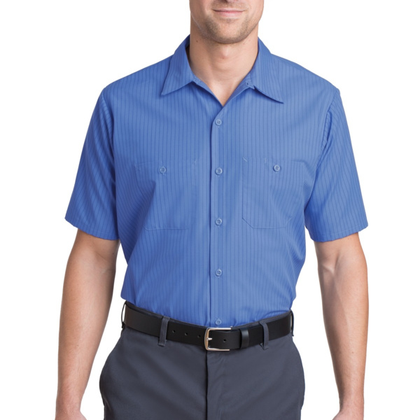 Long Size, Short Sleeve Striped Industrial Work Shirt Thumbnail