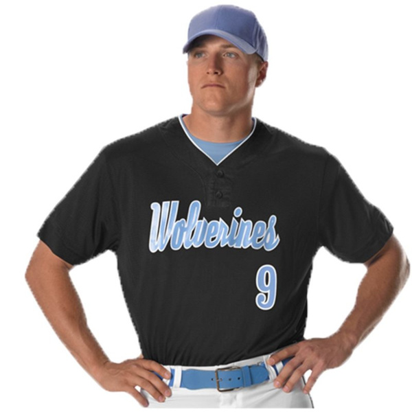 Men's Two Button Mesh Baseball Jersey With Piping Thumbnail